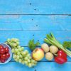 Healthy food. Vegetables and fruit on a rustic table, top view, free copy space Healthy food. Vegetables and fruit on a rustic table, top view, free copy space