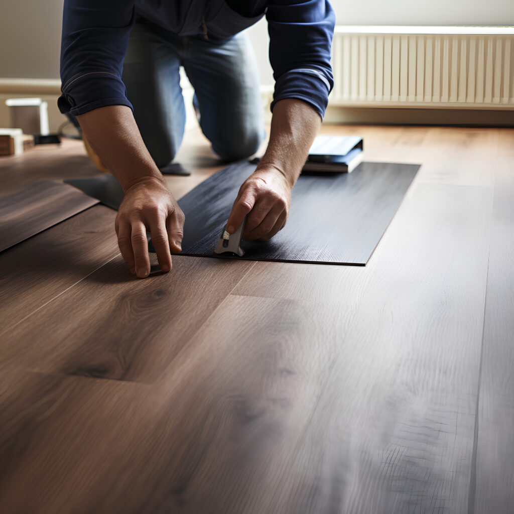 Man replacing vinyl flooring