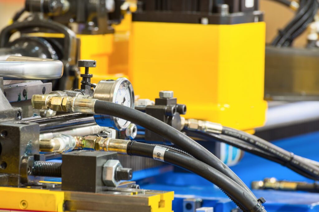 Rubber hydraulic hoses, connected to industrial equipment